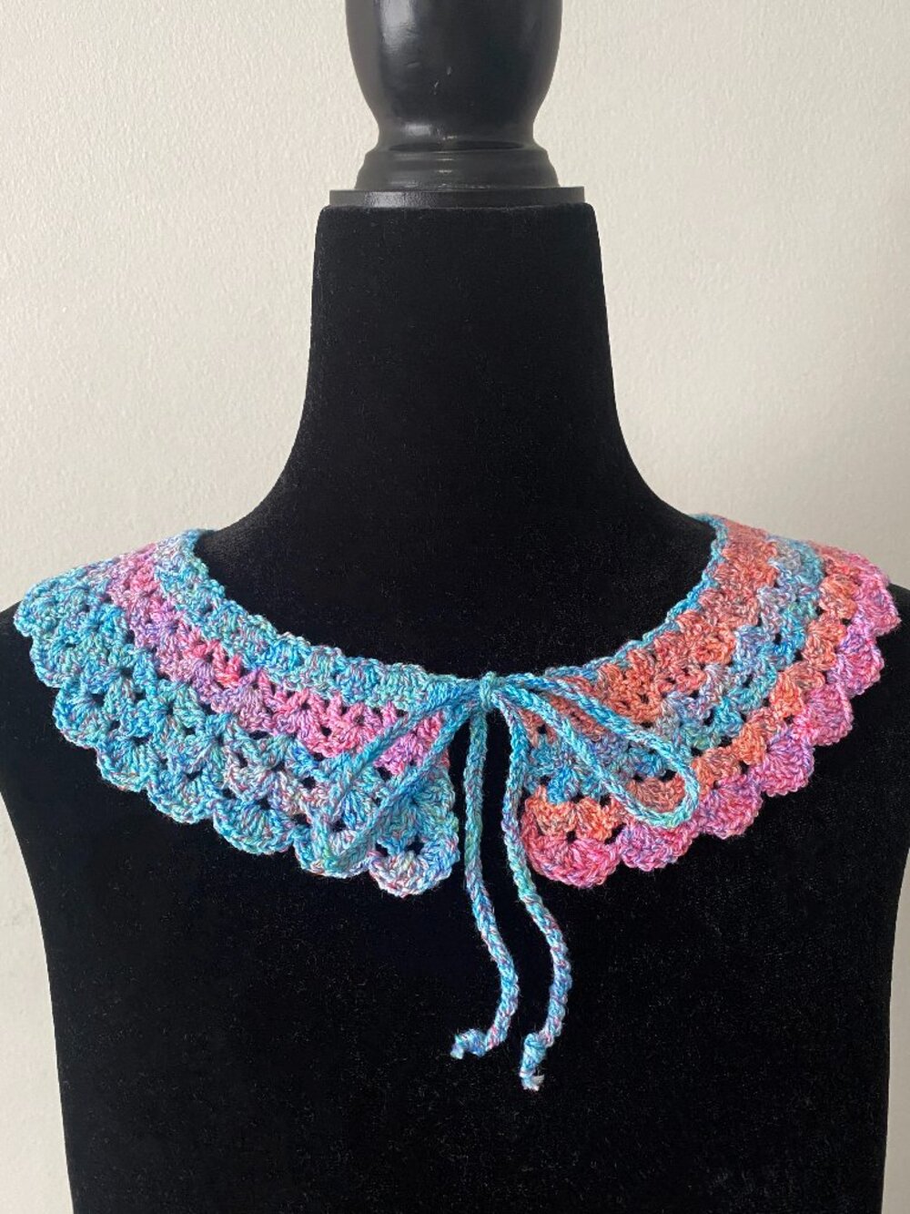 Handmade Crochet Multicolour Pink Blue Cotton Collar Neckwear Accessory